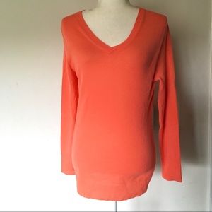 Alex Marie M Orange V Neck 100% Cashmere Sweater.
